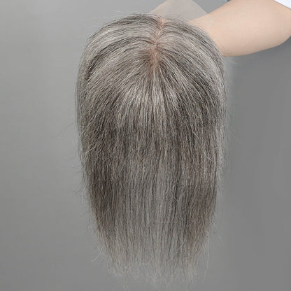 Salt and Pepper 5"x5" Swiss Lace Toppers with Clips Hair Piece Straight Human Hair