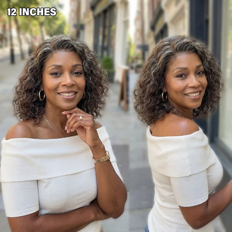 Sonya | Ready-to-Go Water Wave Bob - Dark Brown with Gray Blends Human Hair Glueless Lace Wig