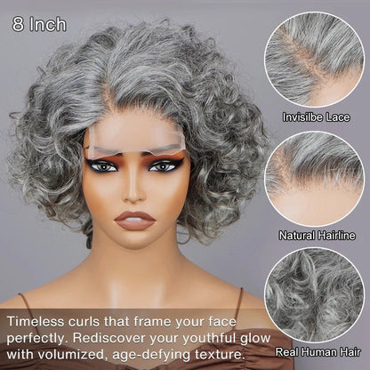 Dorothy | Instant Wear To Go Salt And Pepper Wig Glueless Human Hair Loose Curly Bob For Seniors