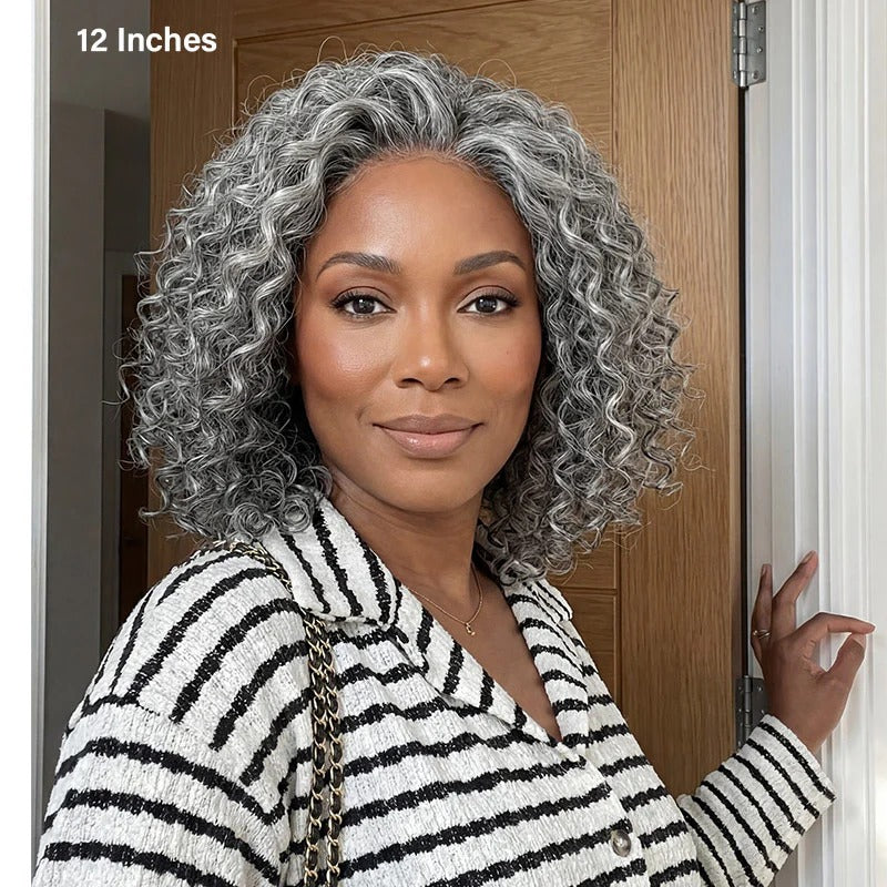 Karla | Timeless Silver Gray Wigs Water Wave Human Hair Salt & Pepper 5x5 HD Lace Wigs For Women