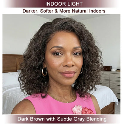 Sonya | Ready-to-Go Water Wave Bob - Dark Brown with Gray Blends Human Hair Glueless Lace Wig