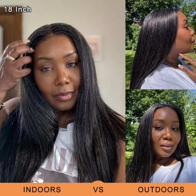 Zora | Trendy Dark Salt And Pepper Straight Human Hair Full Frontal 13x4 HD Lace Wig For Women