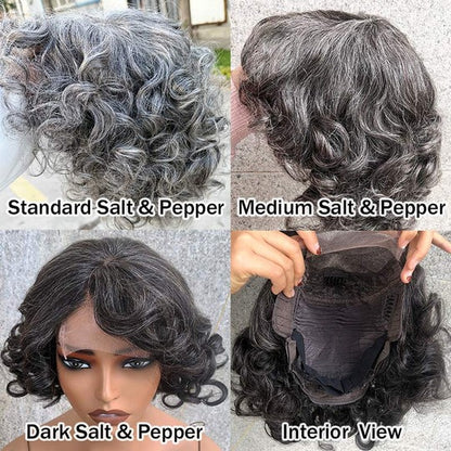 Dorothy | Instant Wear To Go Salt And Pepper Wig Glueless Human Hair Loose Curly Bob For Seniors