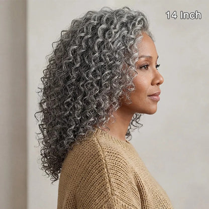 Karla | Timeless Silver Gray Wigs Water Wave Human Hair Salt & Pepper 5x5 HD Lace Wigs For Women