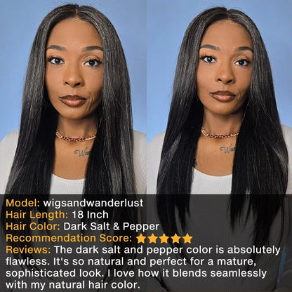 Zora | Trendy Dark Salt And Pepper Straight Human Hair Full Frontal 13x4 HD Lace Wig For Women