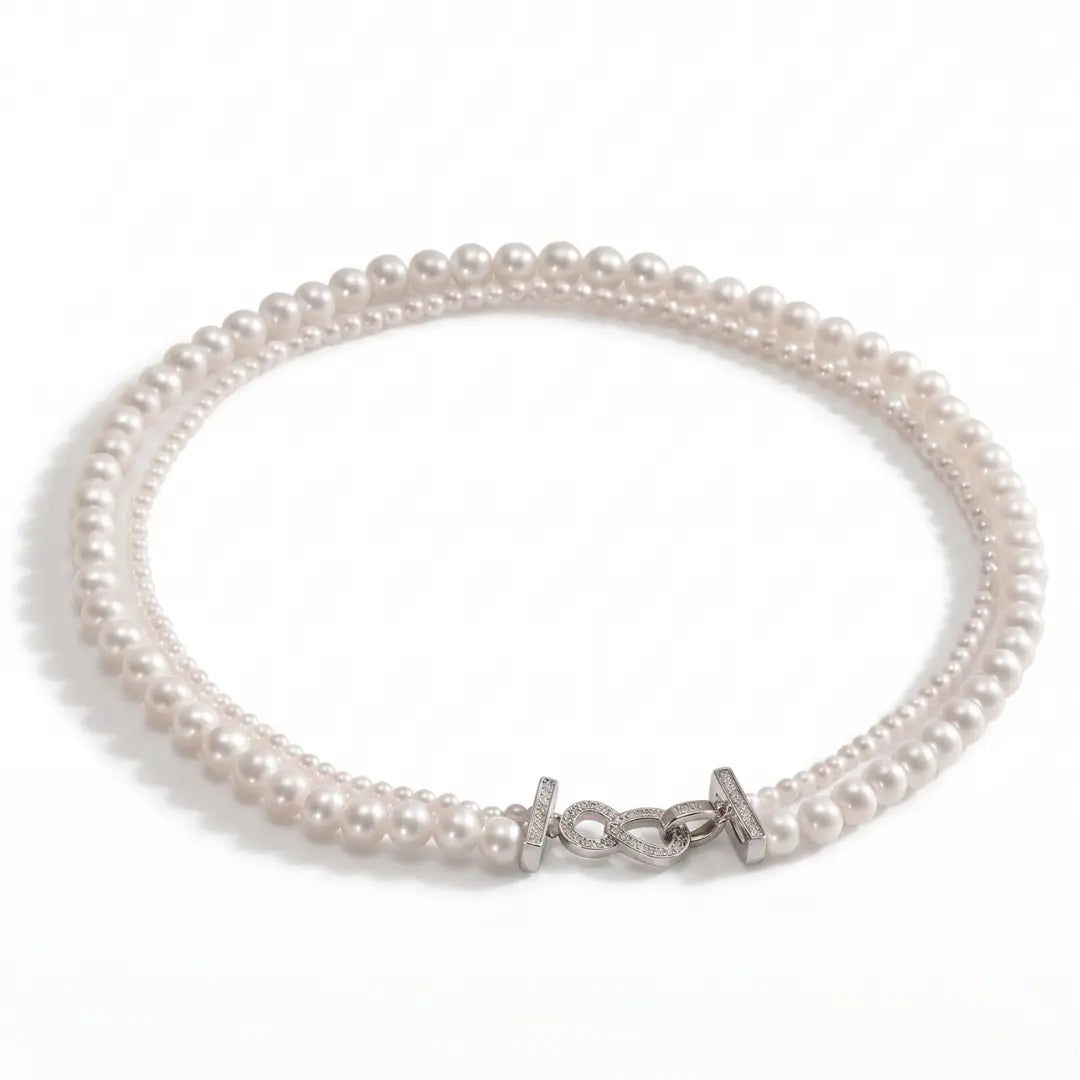 AAA Double-Strand Off white Freshwater Pearl Necklace, 3-6mm Graduated White Pearls