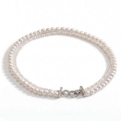 AAA Double-Strand Off white Freshwater Pearl Necklace, 3-6mm Graduated White Pearls