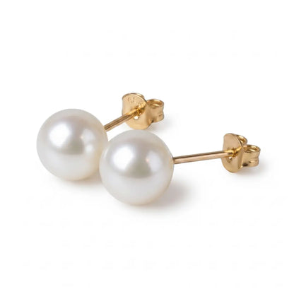 18K Gold Japanese Akoya Pearl Earrings, 3-7.5mm AAA+ Luster White Studs