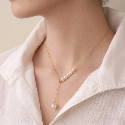 18K Gold Japanese Akoya Pearl Necklace, 3.5mm-7.5mm Genuine White Pearls