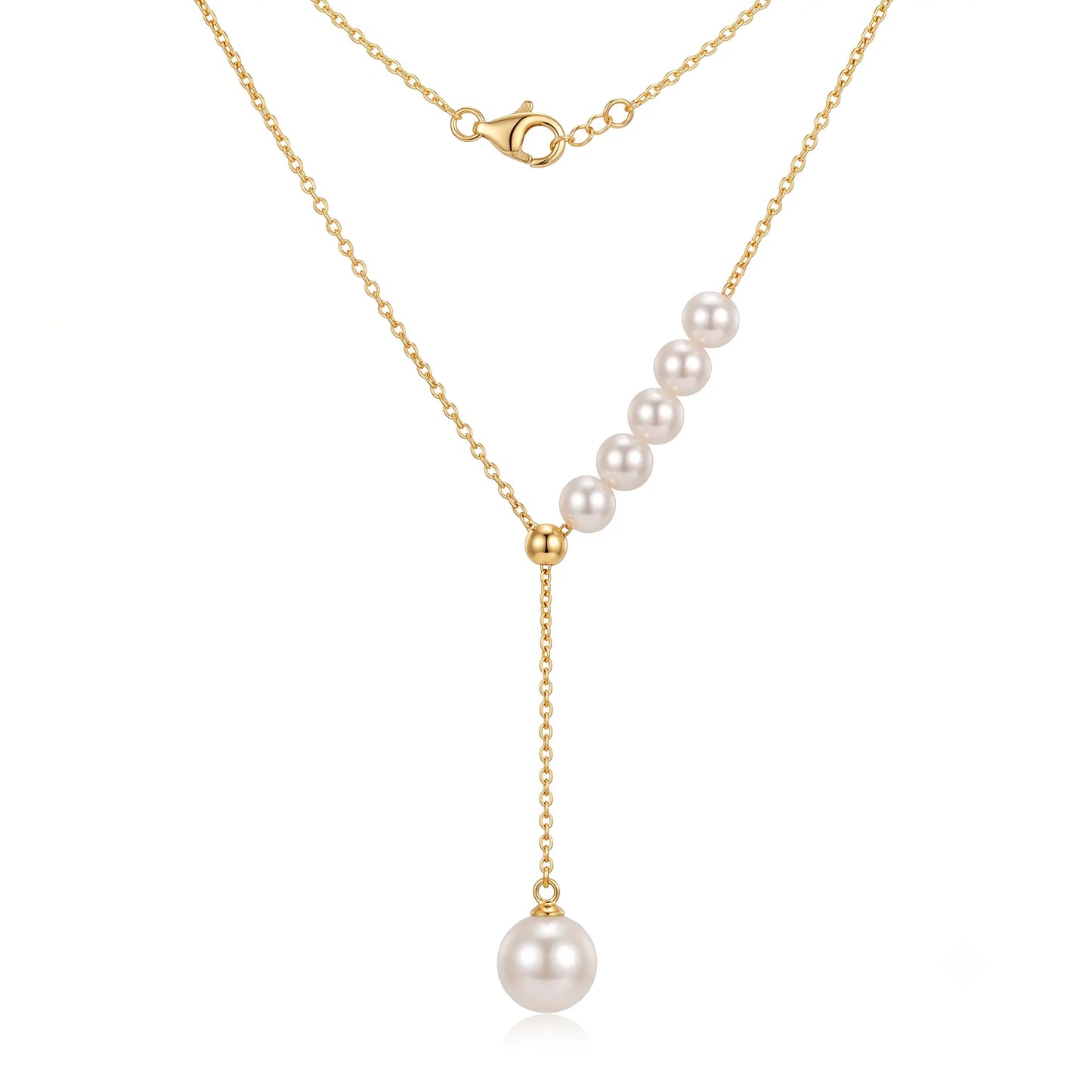 18K Gold Japanese Akoya Pearl Necklace, 3.5mm-7.5mm Genuine White Pearls