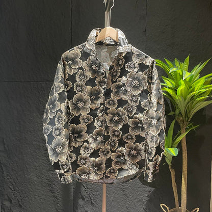 Embossed Gold-stamped Floral Shirt Jacket