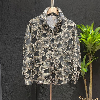 Embossed Gold-stamped Floral Shirt Jacket