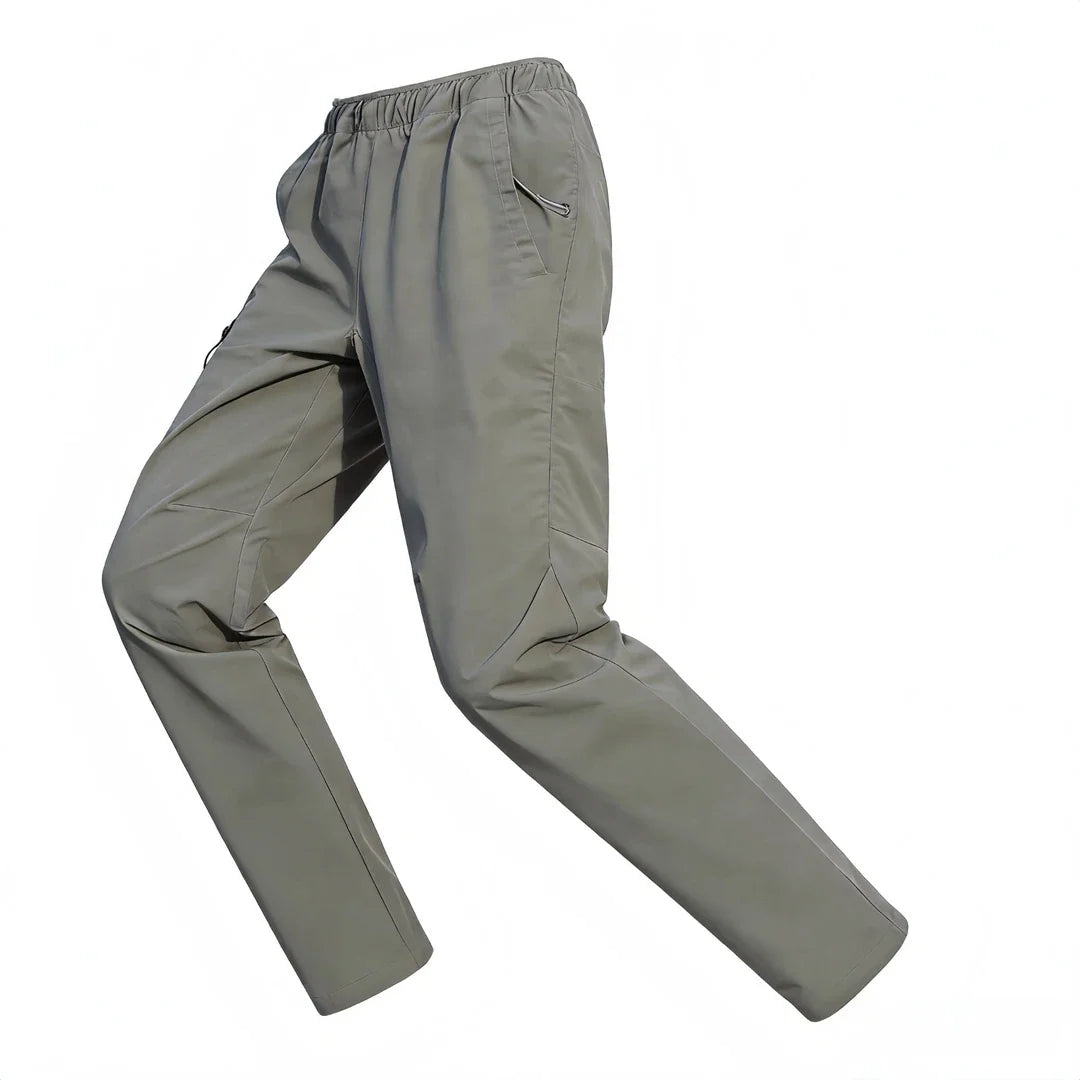 Outdoor rugged soft-shell trousers—straight-leg casual style with articulated tailoring