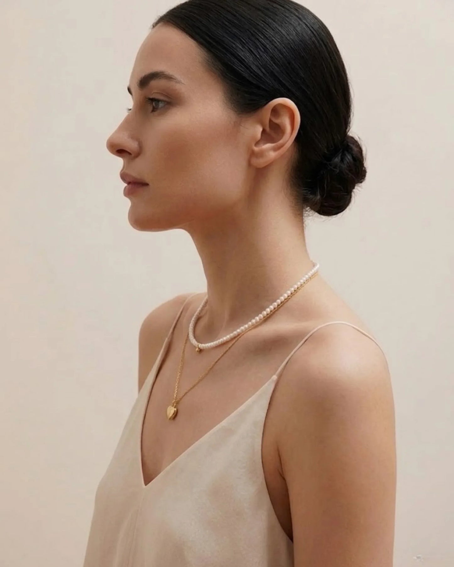 Versatile 2-Piece Set: Gold Pearl & Heart Layering Necklace