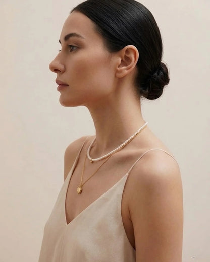 Versatile 2-Piece Set: Gold Pearl & Heart Layering Necklace