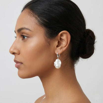 925 Sterling Silver Thick Plated Secure Hook Baroque Pearl Earrings