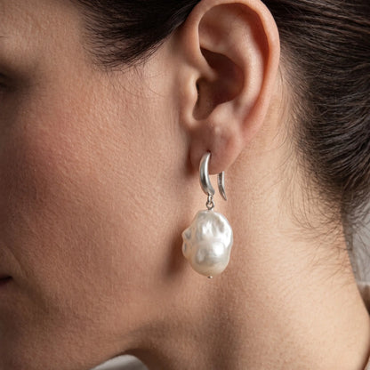 925 Sterling Silver Thick Plated Secure Hook Baroque Pearl Earrings