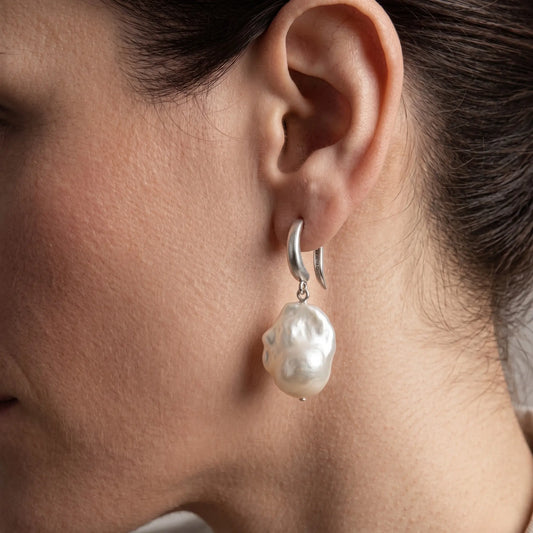 925 Sterling Silver Thick Plated Secure Hook Baroque Pearl Earrings