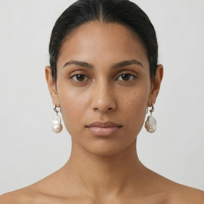 925 Sterling Silver Thick Plated Secure Hook Baroque Pearl Earrings