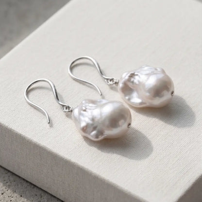 925 Sterling Silver Thick Plated Secure Hook Baroque Pearl Earrings