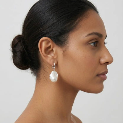 925 Sterling Silver Thick Plated Secure Hook Baroque Pearl Earrings