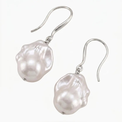925 Sterling Silver Thick Plated Secure Hook Baroque Pearl Earrings
