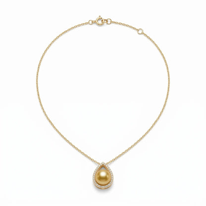18K Solid Gold Champagne South Sea Pearl Pendant Necklace for Women