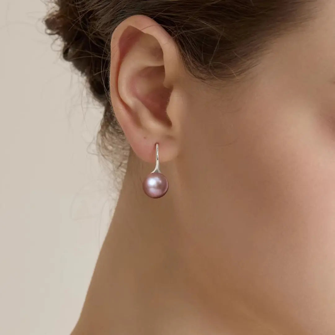 Lavender Edison Pearl Drop Earrings in 18K White Gold Plated Silver