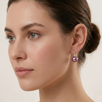 Lavender Edison Pearl Drop Earrings in 18K White Gold Plated Silver
