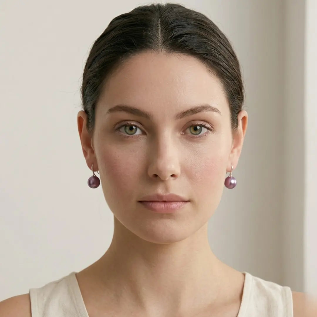 Lavender Edison Pearl Drop Earrings in 18K White Gold Plated Silver