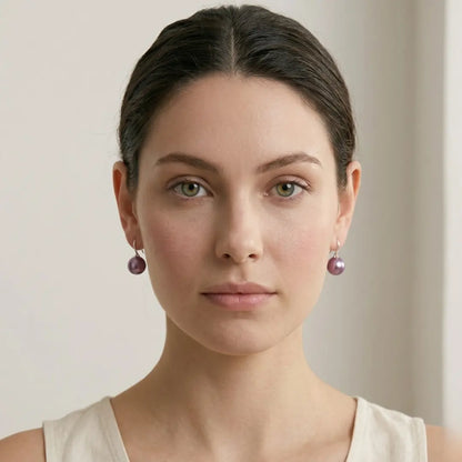 Lavender Edison Pearl Drop Earrings in 18K White Gold Plated Silver