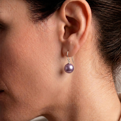 Lavender Edison Pearl Drop Earrings in 18K White Gold Plated Silver
