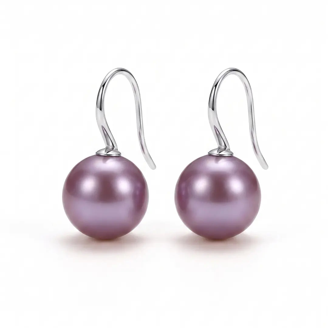 Lavender Edison Pearl Drop Earrings in 18K White Gold Plated Silver