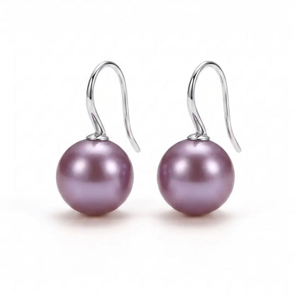 Lavender Edison Pearl Drop Earrings in 18K White Gold Plated Silver