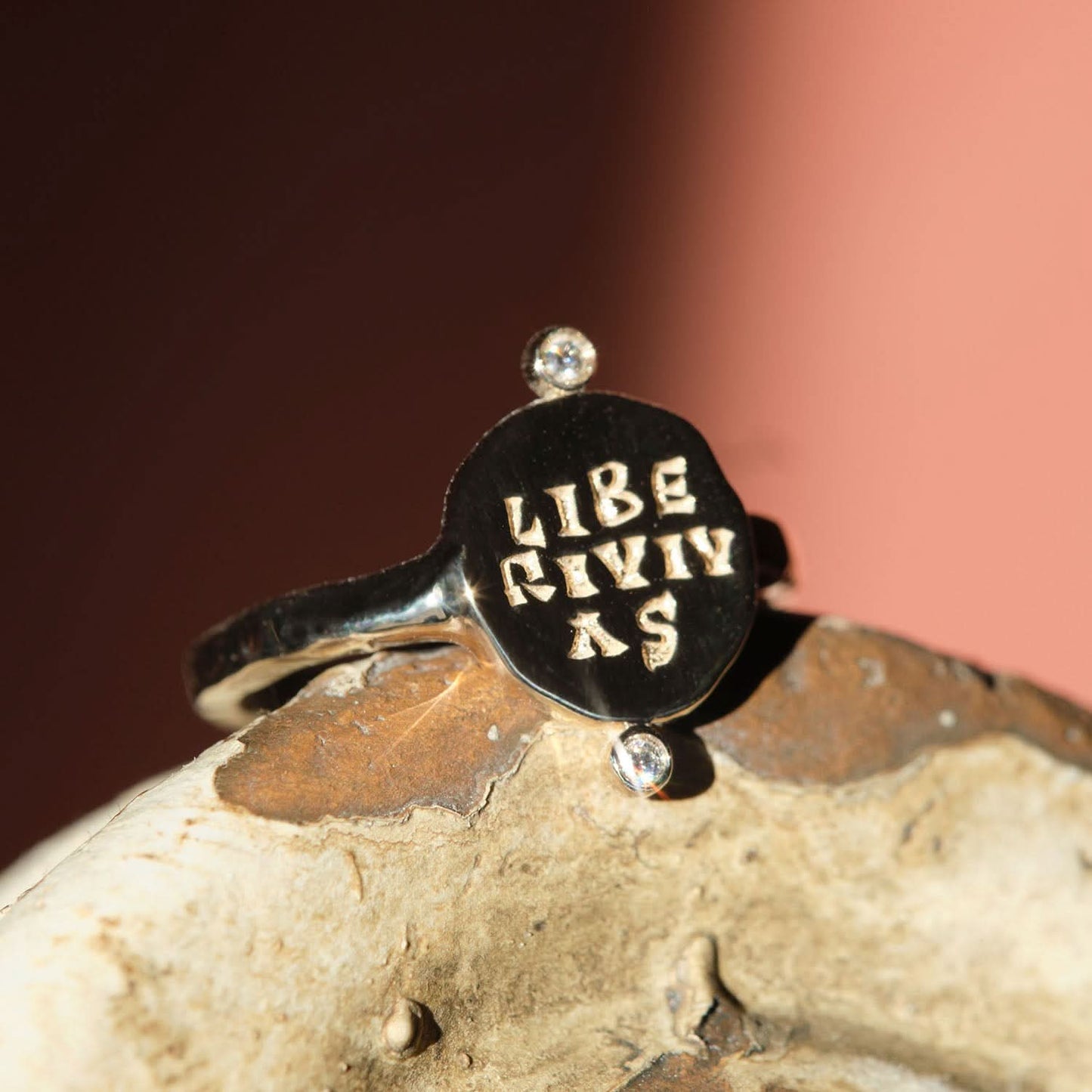 Liberi Vivas Roman Diamond Signet Ring
