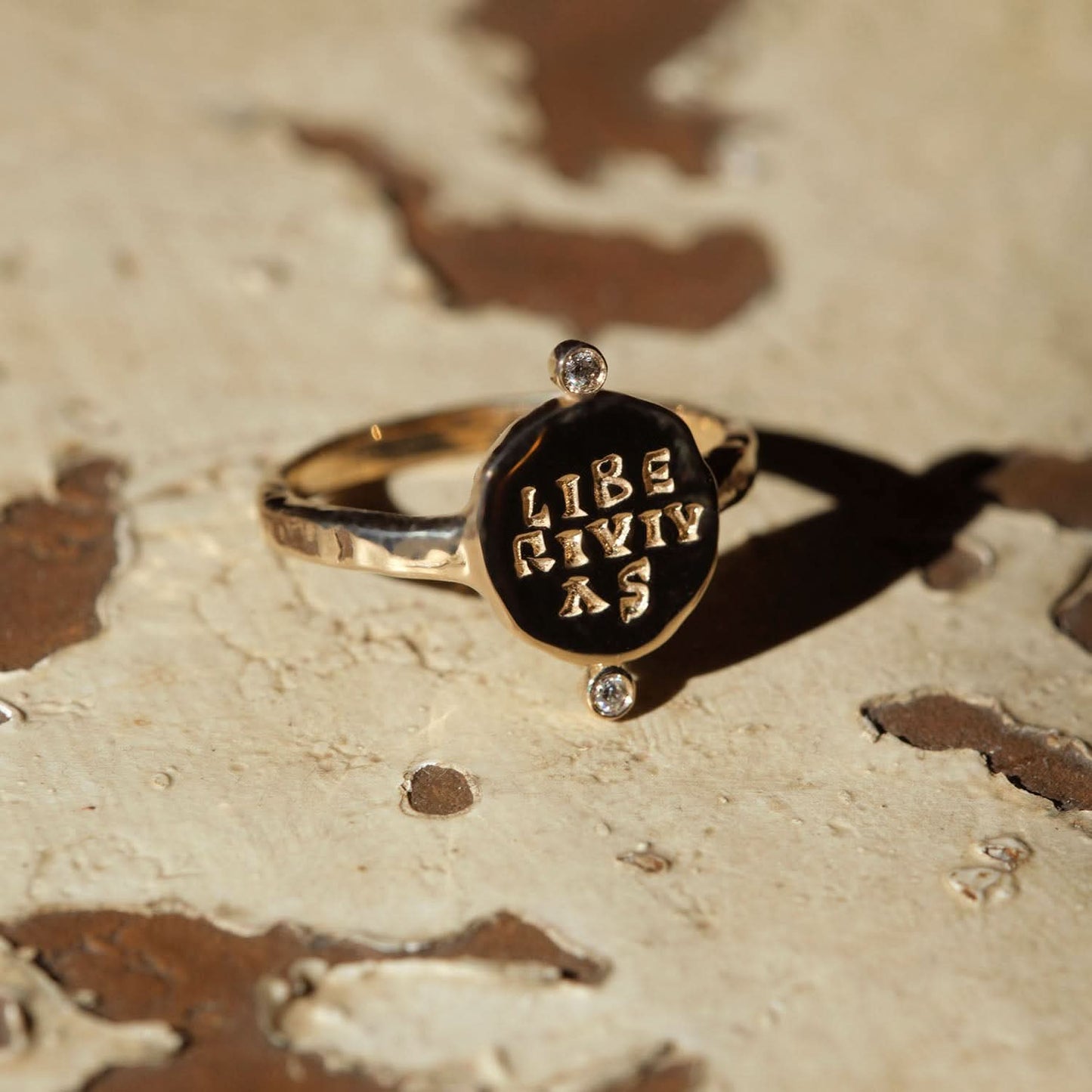 Liberi Vivas Roman Diamond Signet Ring