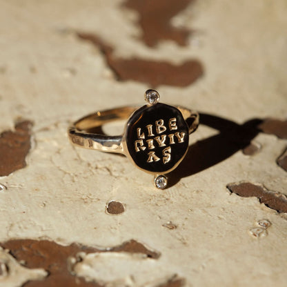 Liberi Vivas Roman Diamond Signet Ring