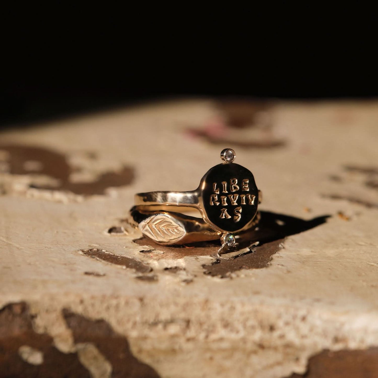 Liberi Vivas Roman Diamond Signet Ring