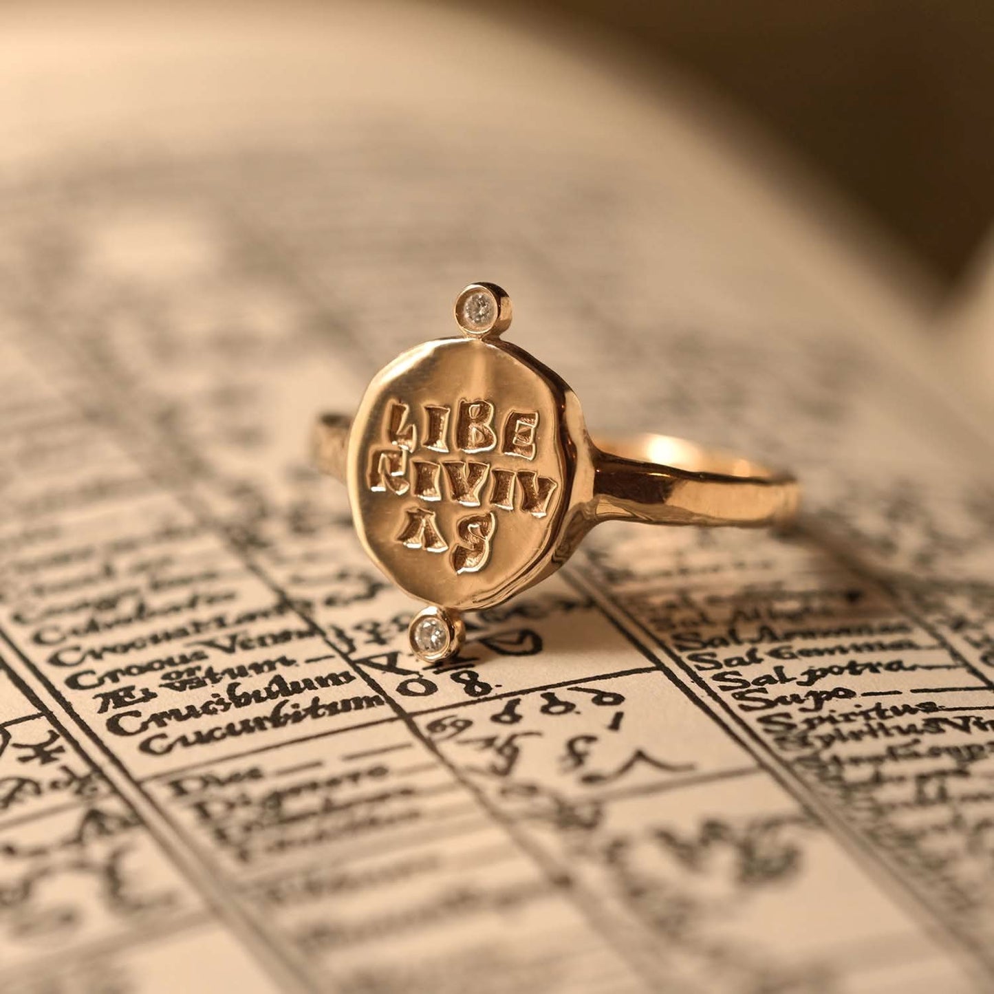 Liberi Vivas Roman Diamond Signet Ring