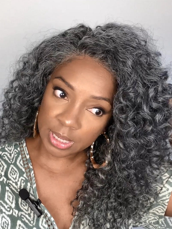 13x4 Salt And Pepper Wand Curly Glueless Gray Color Pre-Cut Lace Wig