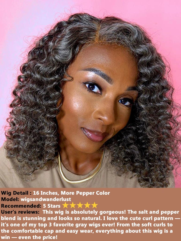 13x4 Salt And Pepper Wand Curly Glueless Gray Color Pre-Cut Lace Wig