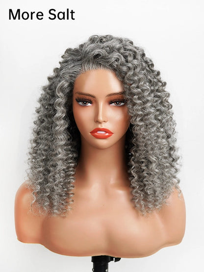 13x4 Salt And Pepper Wand Curly Glueless Gray Color Pre-Cut Lace Wig