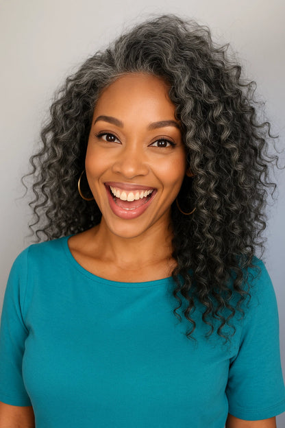 13x4 Salt And Pepper Wand Curly Glueless Gray Color Pre-Cut Lace Wig