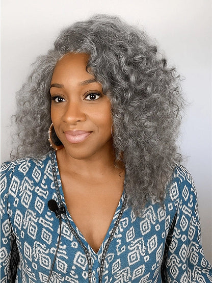 13x4 Salt And Pepper Wand Curly Glueless Gray Color Pre-Cut Lace Wig