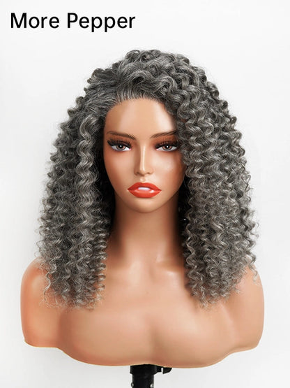 13x4 Salt And Pepper Wand Curly Glueless Gray Color Pre-Cut Lace Wig
