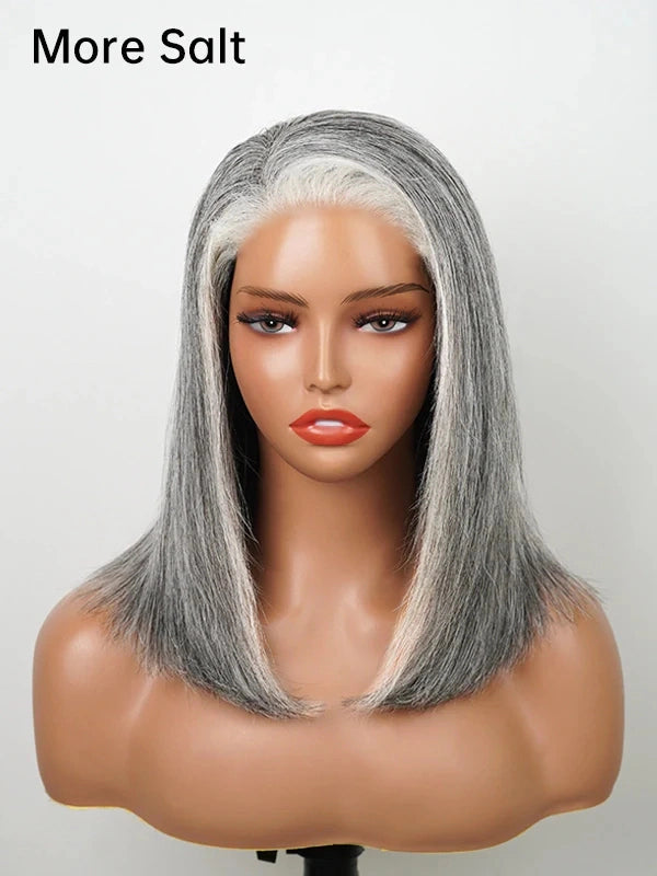 4C Edges Salt & Pepper More Salt Highlight Front Glueless Straight Wig