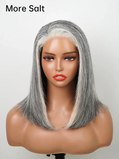 4C Edges Salt & Pepper More Salt Highlight Front Glueless Straight Wig