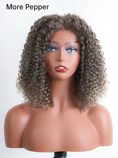 5x5 Deep Curly Salt And Pepper Glueless Gray Color Pre-Cut Lace Bob Wig