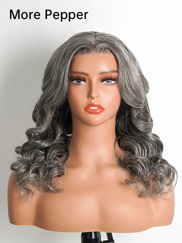 5x5 Salt & Pepper Body Wave Glueless Bob Wig 100% Human Hair
