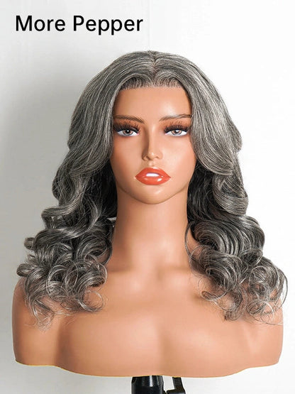 5x5 Salt & Pepper Body Wave Glueless Bob Wig 100% Human Hair